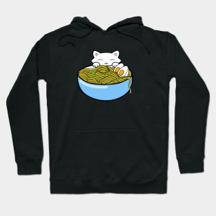 Cute white kitten eating a bowl of yummy ramen noodles Hoodie